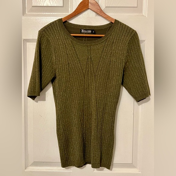 New York & Company Sweaters - New York & Company Olive Green Ribbed Knit Tee